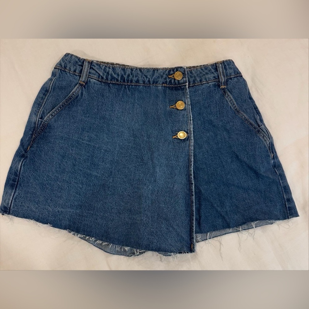 Zara Blue Denim Skirt with Silver Accents